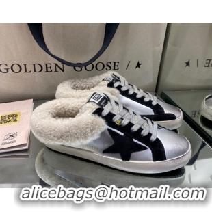 Stylish Golden Goose Women's Super-Star Sabots Sneaker in Silver Leather and Wool GGDB103112 1031067