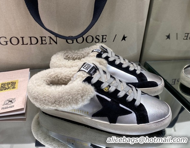 Stylish Golden Goose Women's Super-Star Sabots Sneaker in Silver Leather and Wool GGDB103112 1031067