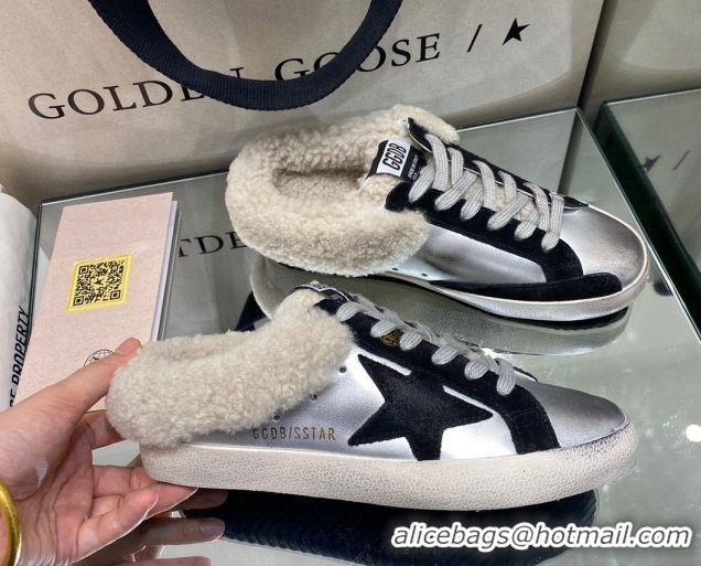 Stylish Golden Goose Women's Super-Star Sabots Sneaker in Silver Leather and Wool GGDB103112 1031067