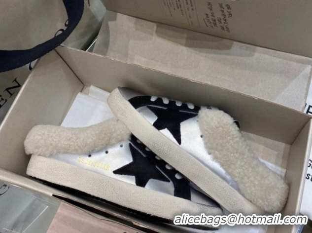 Stylish Golden Goose Women's Super-Star Sabots Sneaker in Silver Leather and Wool GGDB103112 1031067