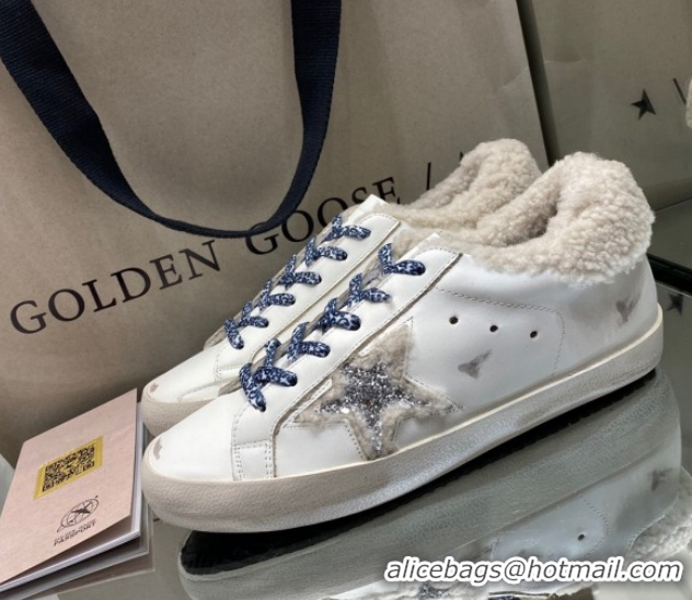 Pretty Style Golden Goose Women's Super-Star Sneakers in White Leather and Wool GGDB103112 1031068