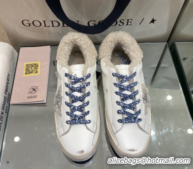 Pretty Style Golden Goose Women's Super-Star Sneakers in White Leather and Wool GGDB103112 1031068