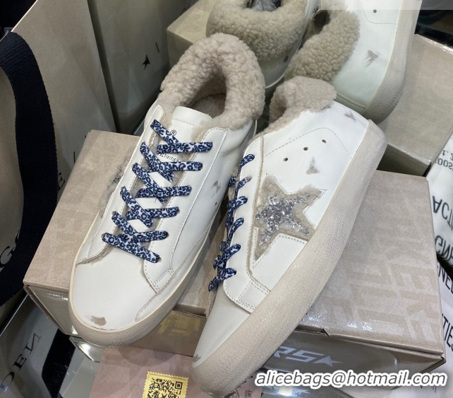 Pretty Style Golden Goose Women's Super-Star Sneakers in White Leather and Wool GGDB103112 1031068