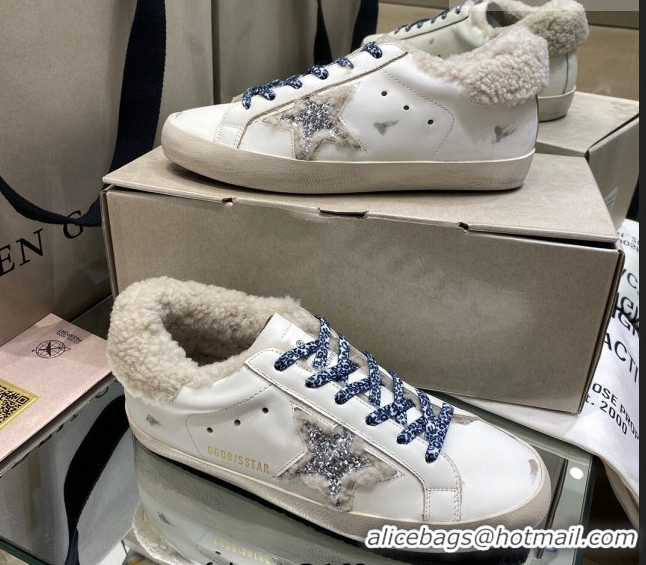 Pretty Style Golden Goose Women's Super-Star Sneakers in White Leather and Wool GGDB103112 1031068