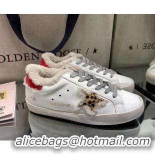 Buy Discount Golden Goose Women's Super-Star Sneakers in White Leather and Wool GGDB103113 1031069