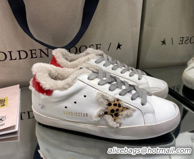 Buy Discount Golden Goose Women's Super-Star Sneakers in White Leather and Wool GGDB103113 1031069