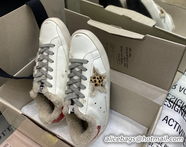 Buy Discount Golden Goose Women's Super-Star Sneakers in White Leather and Wool GGDB103113 1031069