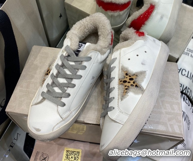 Buy Discount Golden Goose Women's Super-Star Sneakers in White Leather and Wool GGDB103113 1031069
