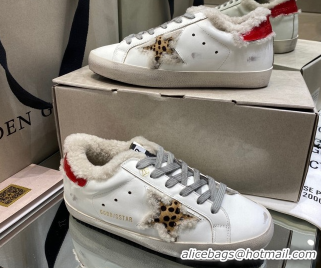 Buy Discount Golden Goose Women's Super-Star Sneakers in White Leather and Wool GGDB103113 1031069