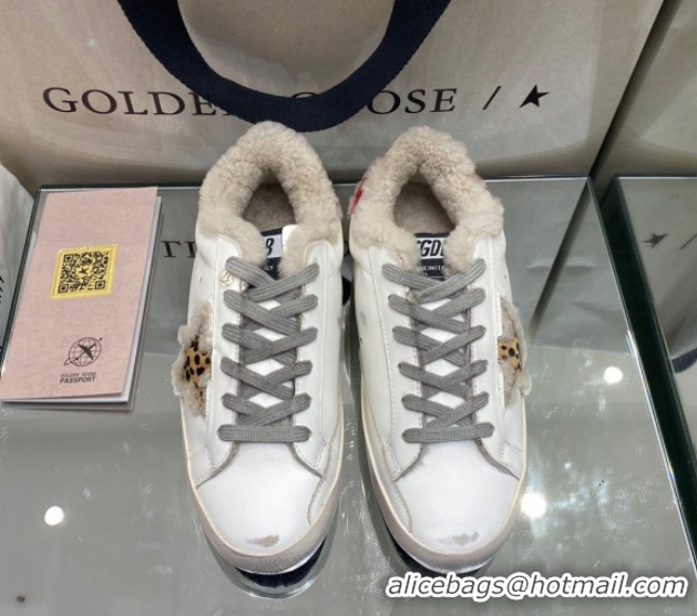 Buy Discount Golden Goose Women's Super-Star Sneakers in White Leather and Wool GGDB103113 1031069