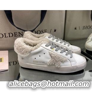 Best Grade Golden Goose Women's Super-Star Sneakers in White Leather and Wool GGDB103113 1031073