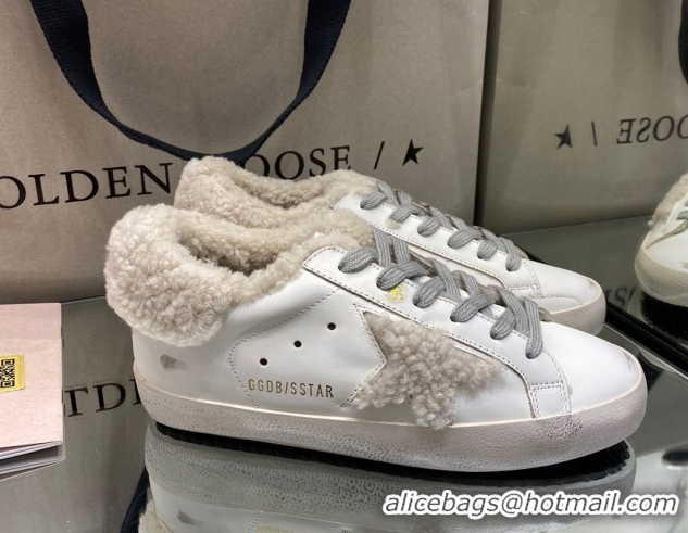 Best Grade Golden Goose Women's Super-Star Sneakers in White Leather and Wool GGDB103113 1031073