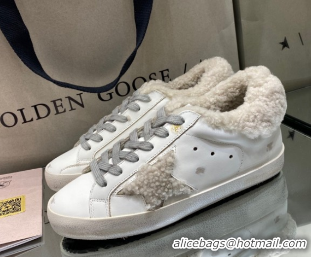 Best Grade Golden Goose Women's Super-Star Sneakers in White Leather and Wool GGDB103113 1031073