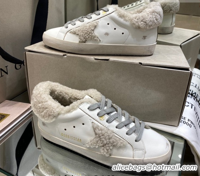 Best Grade Golden Goose Women's Super-Star Sneakers in White Leather and Wool GGDB103113 1031073