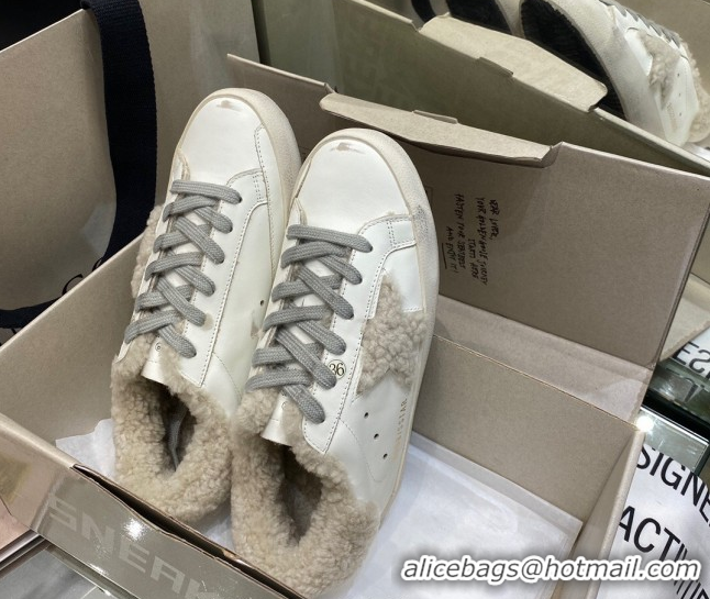 Best Grade Golden Goose Women's Super-Star Sneakers in White Leather and Wool GGDB103113 1031073
