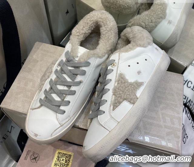 Best Grade Golden Goose Women's Super-Star Sneakers in White Leather and Wool GGDB103113 1031073