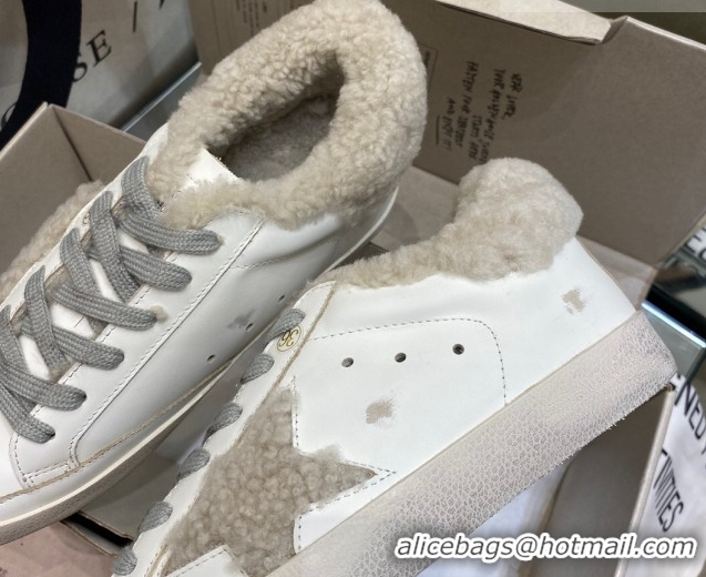 Best Grade Golden Goose Women's Super-Star Sneakers in White Leather and Wool GGDB103113 1031073