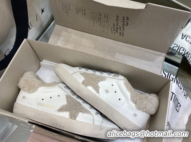 Best Grade Golden Goose Women's Super-Star Sneakers in White Leather and Wool GGDB103113 1031073