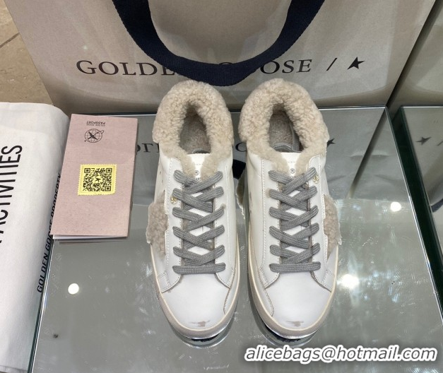 Best Grade Golden Goose Women's Super-Star Sneakers in White Leather and Wool GGDB103113 1031073