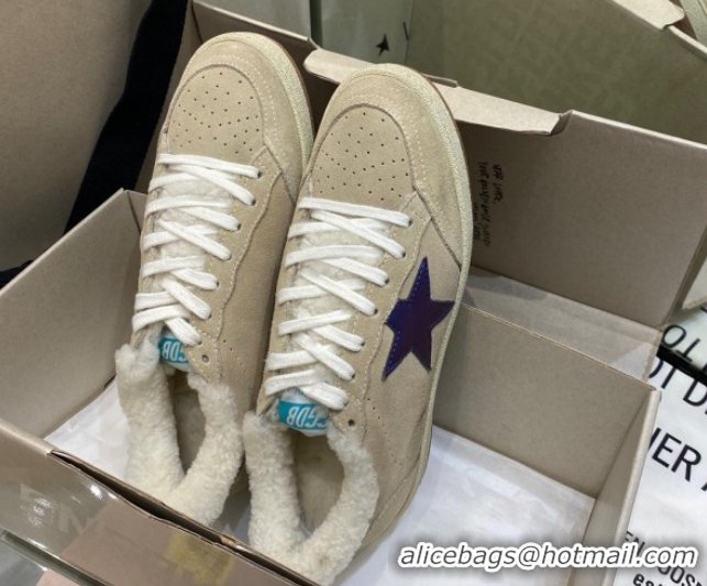 Hot Style Golden Goose Women's Super-Star Sneakers in Beige Suede and Wool GGDB103114 1031074