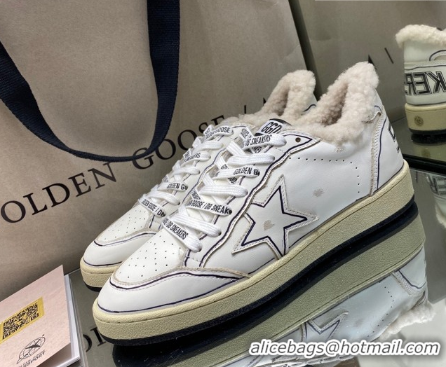 Unique Style Golden Goose Women's Super-Star Sneakers in White Leather and Wool GGDB103115 1031075