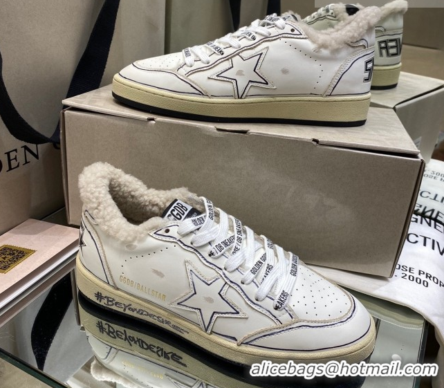 Unique Style Golden Goose Women's Super-Star Sneakers in White Leather and Wool GGDB103115 1031075