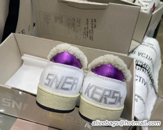 Luxurious Golden Goose Women's Super-Star Sneakers in White Leather and Wool with Red Star GGDB103116 1031076