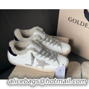 Good Looking Golden Goose Women's Super-Star Sneakers in White Leather and Wool GGDB103123 1031083
