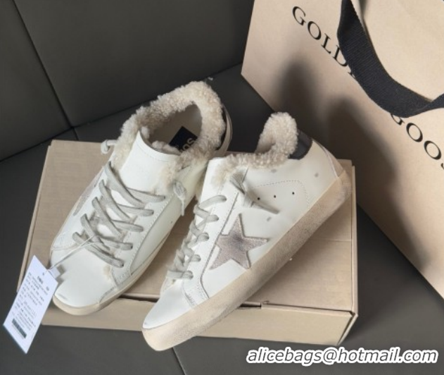 Good Looking Golden Goose Women's Super-Star Sneakers in White Leather and Wool GGDB103123 1031083