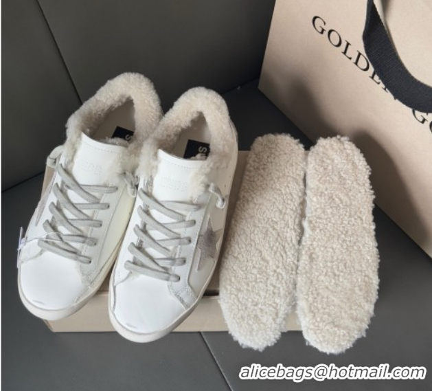 Good Looking Golden Goose Women's Super-Star Sneakers in White Leather and Wool GGDB103123 1031083