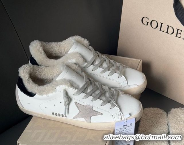 Good Looking Golden Goose Women's Super-Star Sneakers in White Leather and Wool GGDB103123 1031083