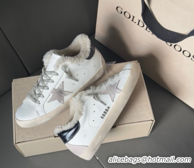 Good Looking Golden Goose Women's Super-Star Sneakers in White Leather and Wool GGDB103123 1031083