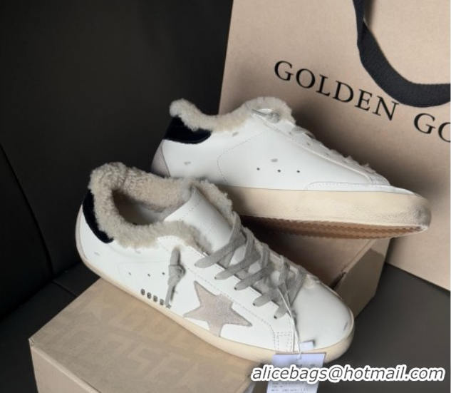 Good Looking Golden Goose Women's Super-Star Sneakers in White Leather and Wool GGDB103123 1031083