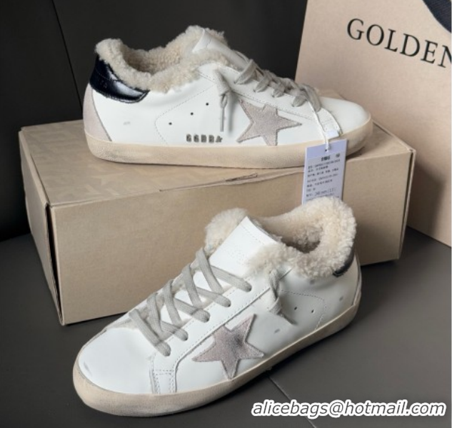 Good Looking Golden Goose Women's Super-Star Sneakers in White Leather and Wool GGDB103123 1031083