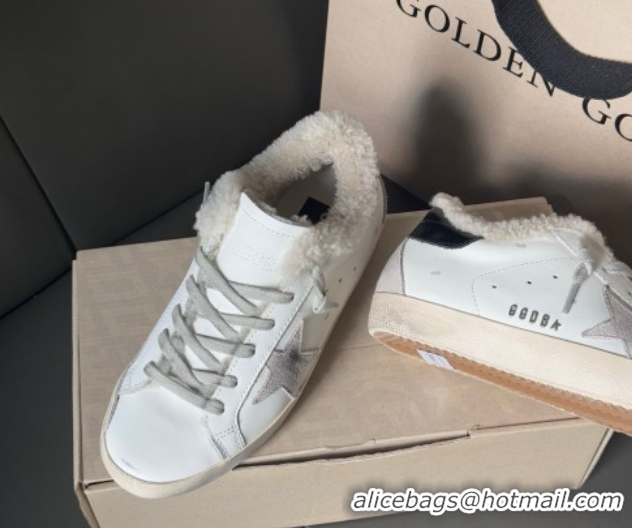 Good Looking Golden Goose Women's Super-Star Sneakers in White Leather and Wool GGDB103123 1031083