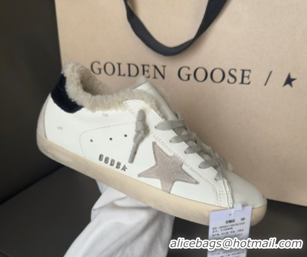 Good Looking Golden Goose Women's Super-Star Sneakers in White Leather and Wool GGDB103123 1031083