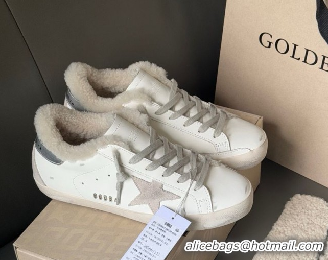 Popular Style Golden Goose Women's Super-Star Sneakers in White Leather and Wool GGDB103124 1031084