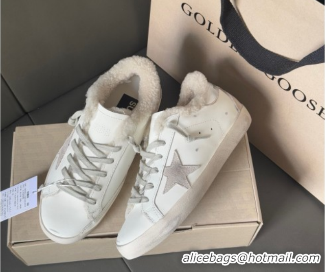 Popular Style Golden Goose Women's Super-Star Sneakers in White Leather and Wool GGDB103124 1031084