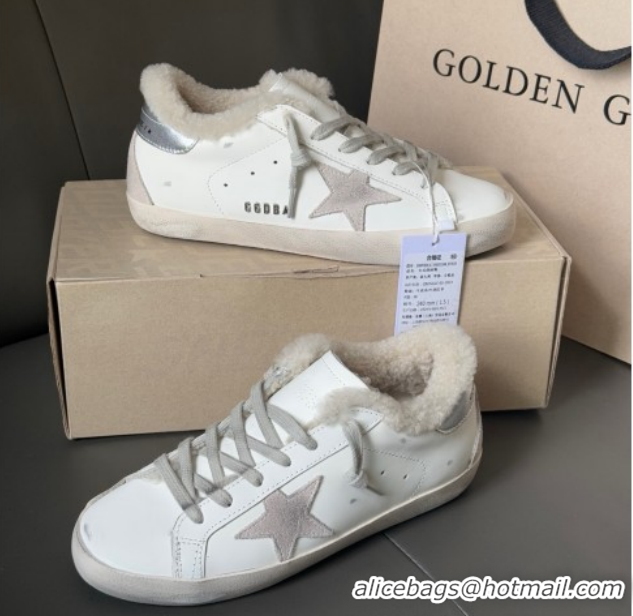 Popular Style Golden Goose Women's Super-Star Sneakers in White Leather and Wool GGDB103124 1031084