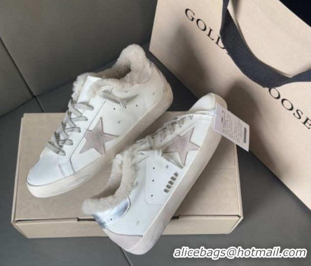 Popular Style Golden Goose Women's Super-Star Sneakers in White Leather and Wool GGDB103124 1031084