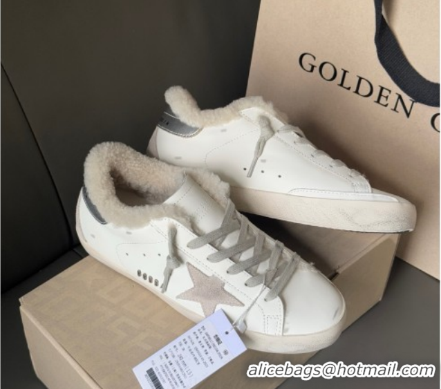 Popular Style Golden Goose Women's Super-Star Sneakers in White Leather and Wool GGDB103124 1031084