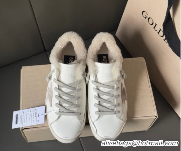Popular Style Golden Goose Women's Super-Star Sneakers in White Leather and Wool GGDB103124 1031084