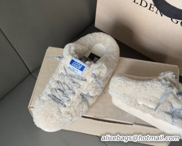 Golden Goose Women's Super-Star Sabots Sneaker in Beige Wool with Silver Glitter Star GGDB103118 1031078