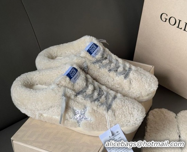 Golden Goose Women's Super-Star Sabots Sneaker in Beige Wool with Silver Glitter Star GGDB103118 1031078