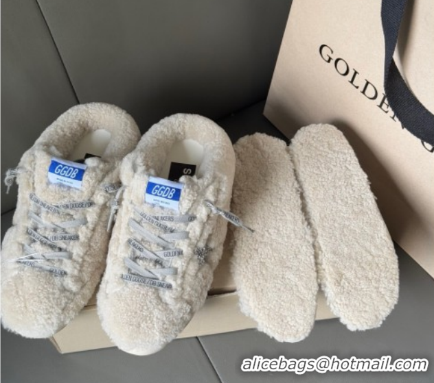 Golden Goose Women's Super-Star Sabots Sneaker in Beige Wool with Silver Glitter Star GGDB103118 1031078