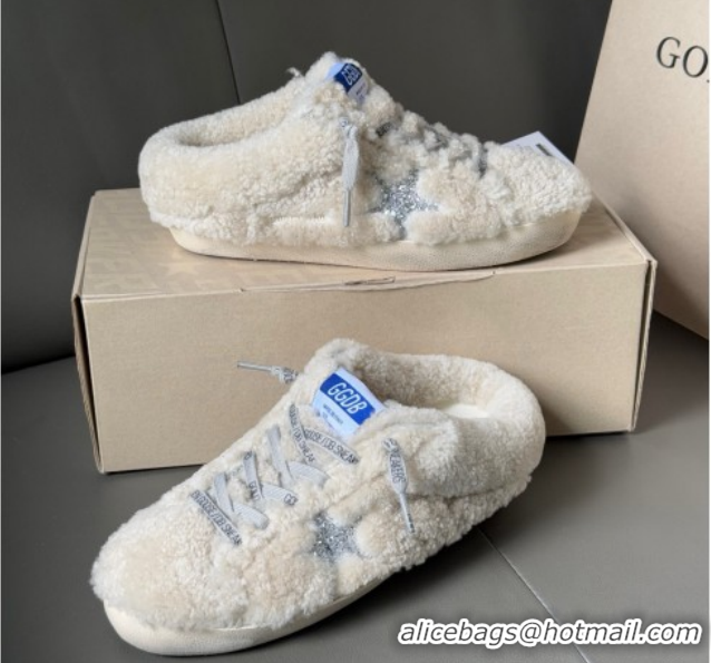 Golden Goose Women's Super-Star Sabots Sneaker in Beige Wool with Silver Glitter Star GGDB103118 1031078