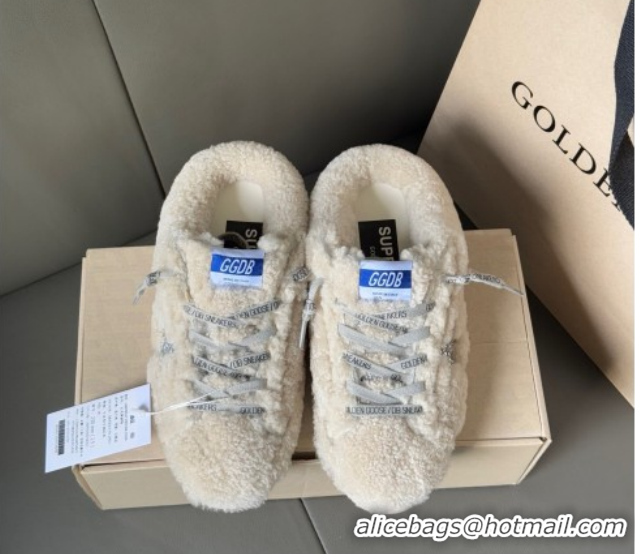 Golden Goose Women's Super-Star Sabots Sneaker in Beige Wool with Silver Glitter Star GGDB103118 1031078