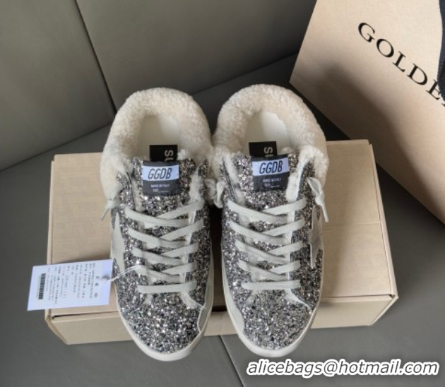 Most Popular Golden Goose Women's Super-Star Sabots Sneaker in Silver Glitter and Wool GGDB103119 1031079