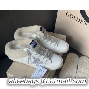 Purchase Golden Goose Women's Super-Star Sabots Sneaker in White Leather and Wool with Silver Glitter 2025 GGDB103121 10