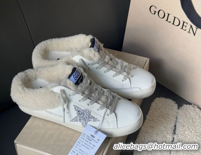 Purchase Golden Goose Women's Super-Star Sabots Sneaker in White Leather and Wool with Silver Glitter 2025 GGDB103121 10